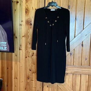 Chico's Black Long Sleeve Dress with Lace-Up Detail